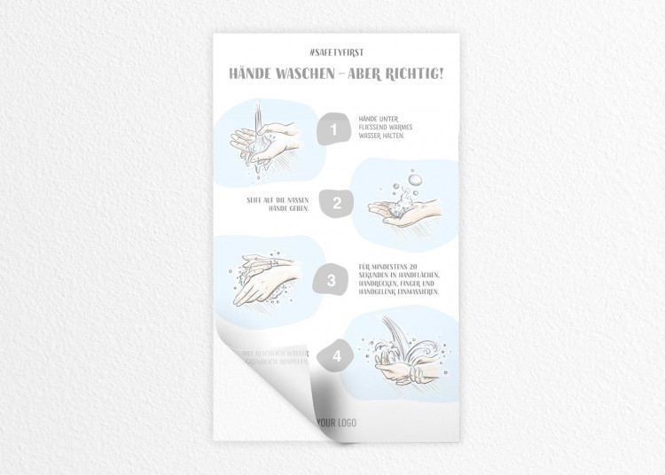 Aufkleber 30 x 50 cm | Handzeichnung - Anleitung Händewaschen (de)