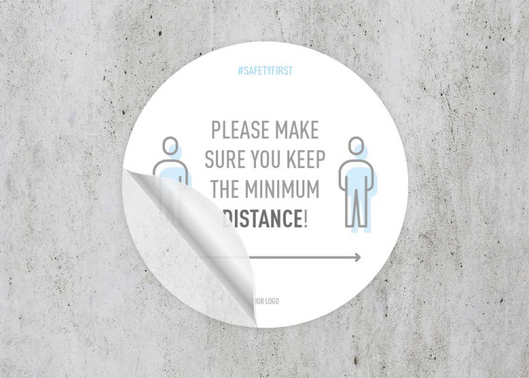 Bodenaufkleber Ø 30 cm | Icon »Please make sure you keep the minimum distance«