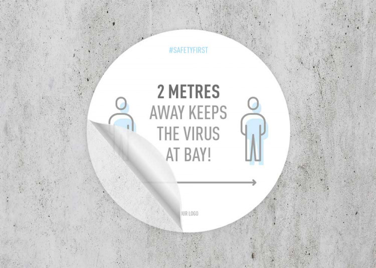 Bodenaufkleber Ø 30 cm | Icon »2 metres away keeps the virus at bay«
