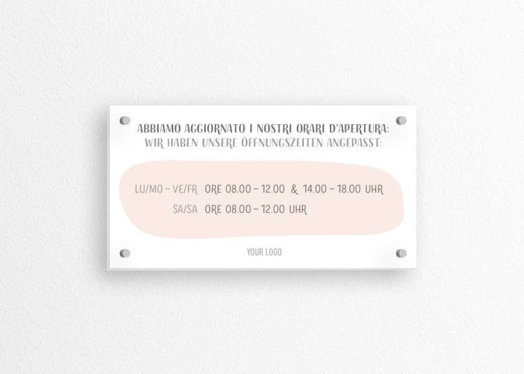 Schild 21 x 11 cm | Handzeichnung - Öffnungszeiten (de/it)