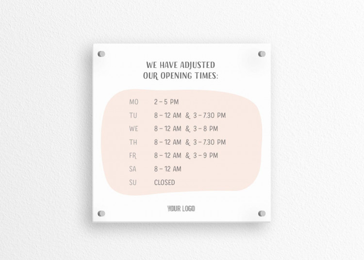 Schild 15 x 15 cm | Handzeichnung - Öffnungszeiten (en)