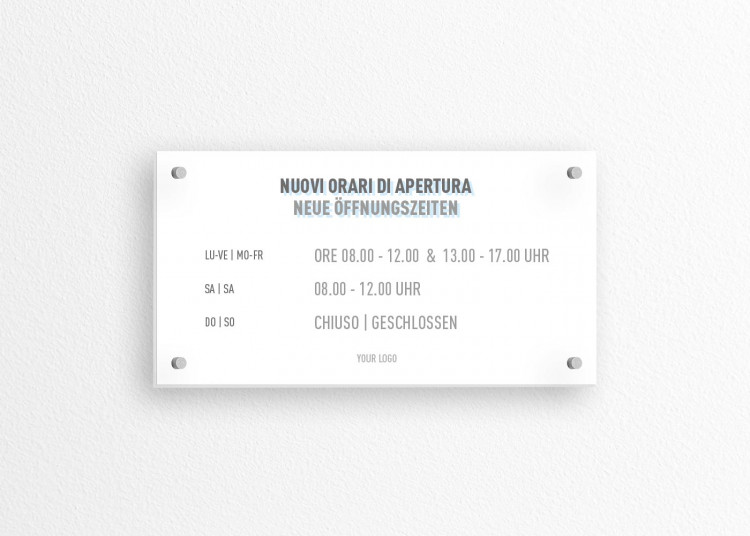 Schild 21 x 11 cm | Icon - Öffnungszeiten (de/it)