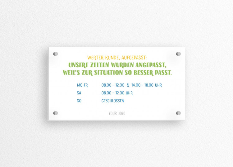 Schild 21 x 11 cm | Typo - Öffnungszeiten (de)