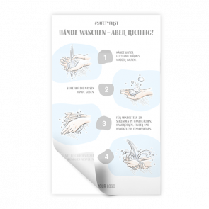 Aufkleber 30 x 50 cm | Handzeichnung - Anleitung Händewaschen (de)