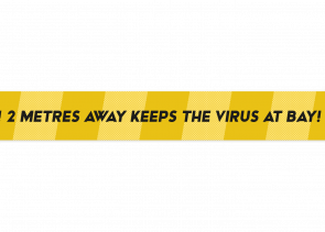 Bodenaufkleber 150 x 5 cm | gelb »2 metres away keeps the virus at bay«