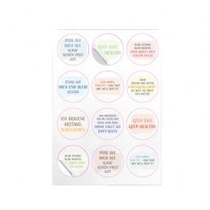 Stickerbogen A4 | Handzeichnung 12 Sticker à Ø 6 cm (de/en)